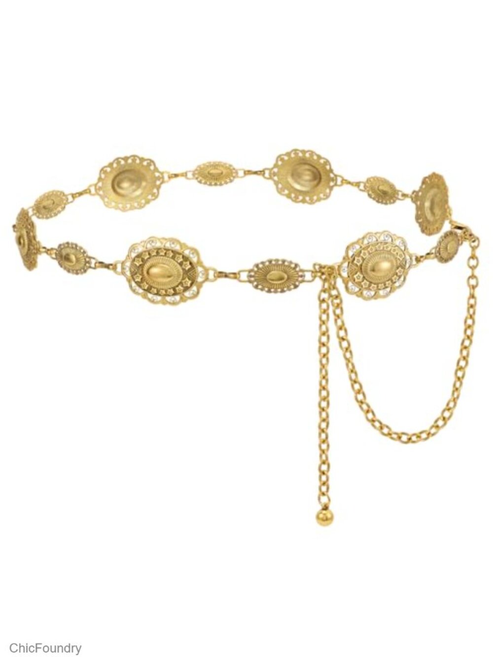 Metal Gold Western Concho Chain Belt for Women Cowgirl Waist Link Belt